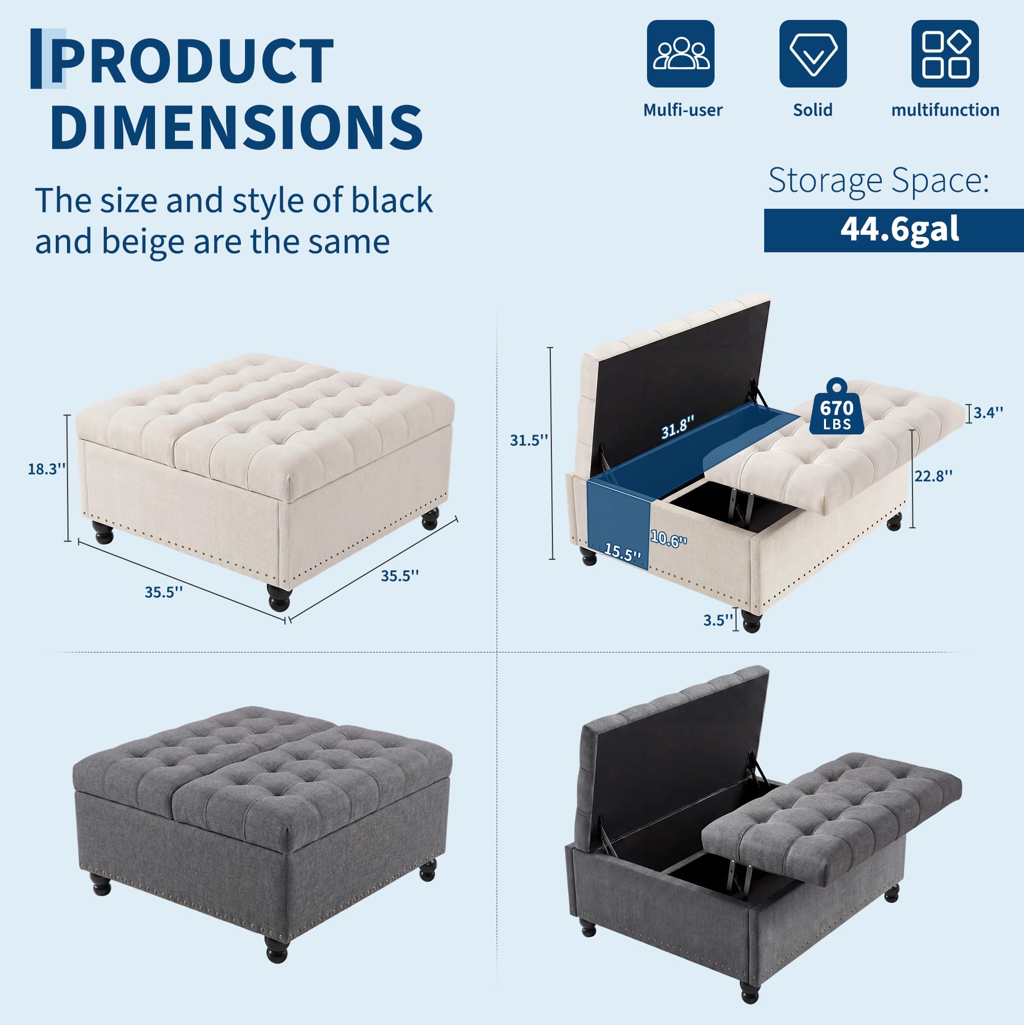 36 Zoll quadratischer Ottoman  – Outdoor Furniture Wood Bewertung und Preis